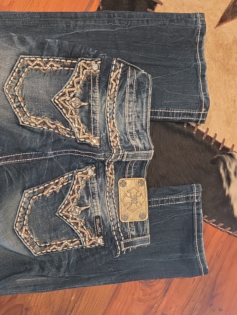 Miss Me Dark Blue Embroidered Bootcut Jeans